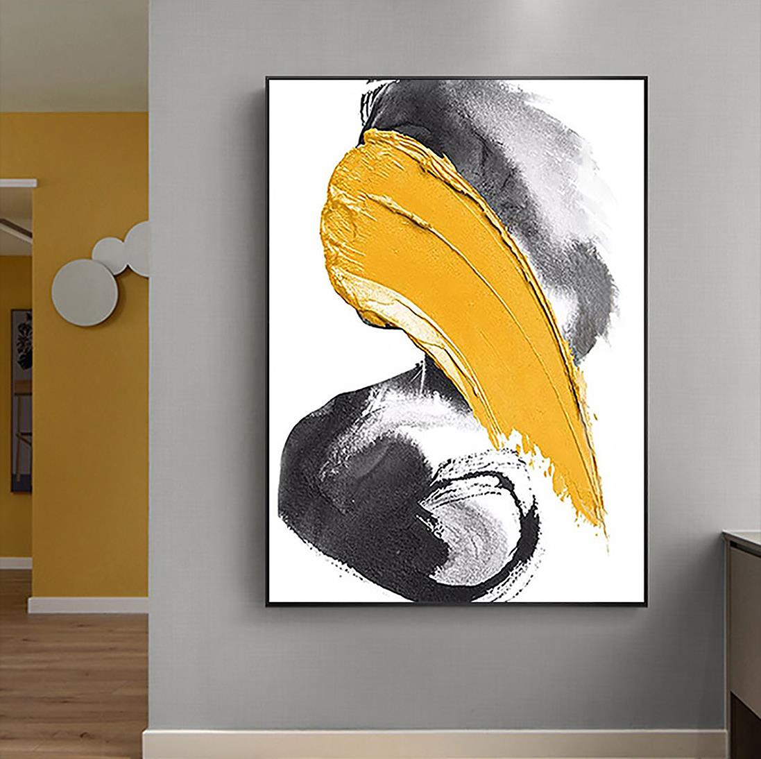 Brush strokes yellow by Palette Knife wall art minimalism Oil Paintings